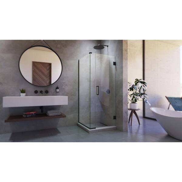 Unidoor Plus 34 in. W x 34-3/8 in. D x 72 in. H Frameless Hinged Shower Enclosure in Matte Black