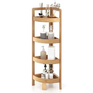 Bamboo Freestanding Corner Shelf with Fall Prevention Rails Shower Caddy in Natural Finish