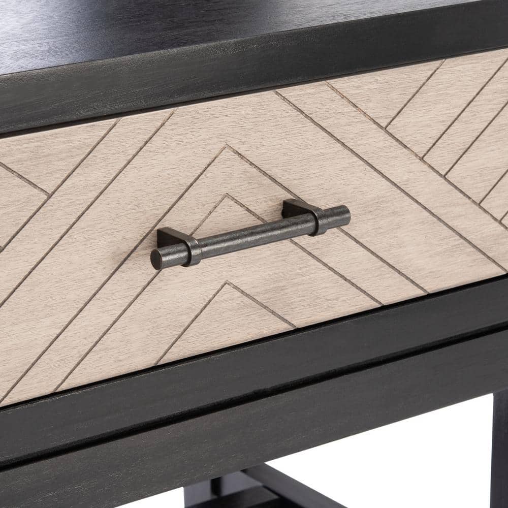 Modern Black and Greige Chevron Console Table with Storage