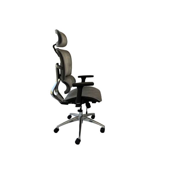 Gray Aluminum Office Chair w/ Adjustable Headrest & Armrests, 53 in. Max Height Ergonomic Height Adjustable, Back Relief