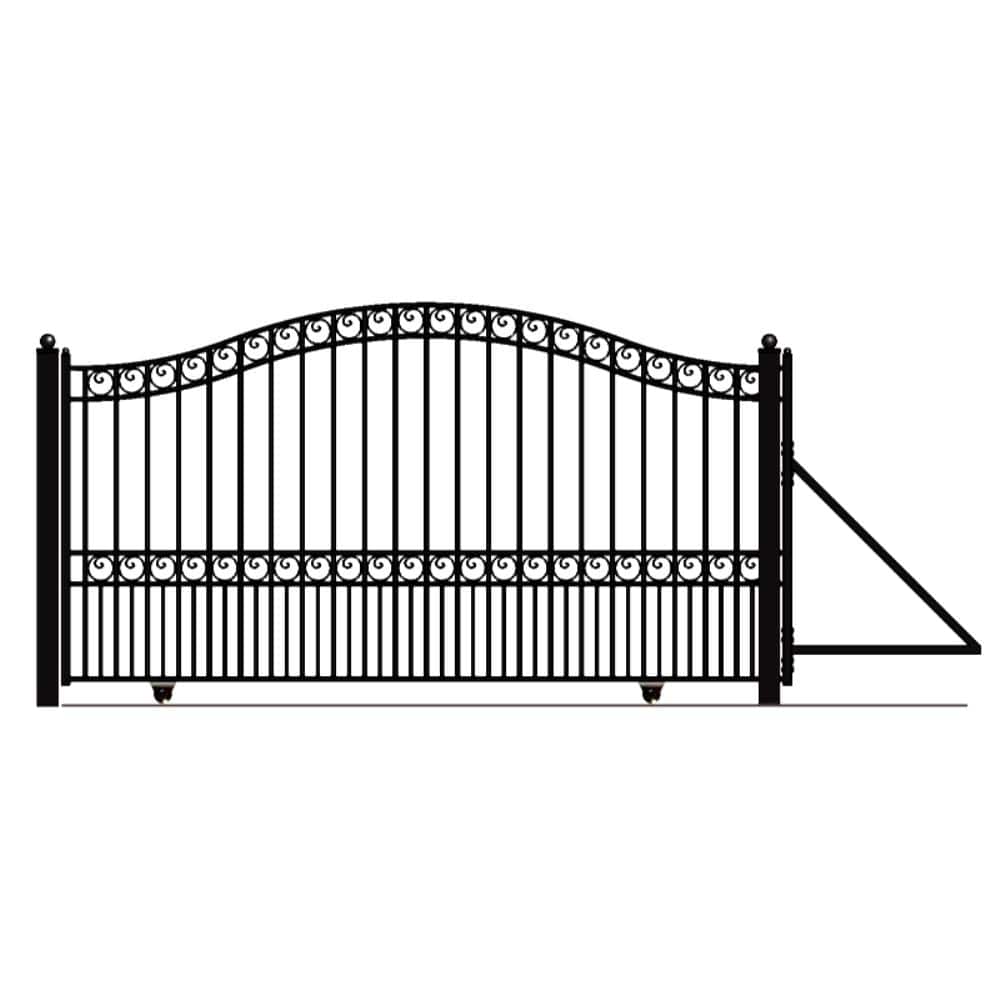 Paris Style Black Steel Arched Sliding Driveway Gate