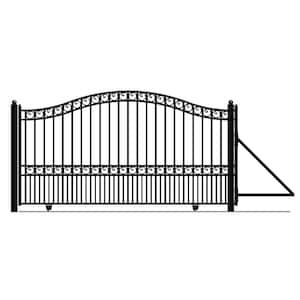 Paris Style 16 ft. x 6 ft. Black Steel Single Slide Driveway Fence Gate