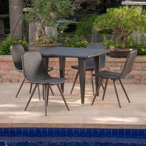 Tongass Multi-Brown 5-Piece Faux Rattan Outdoor Dining Set