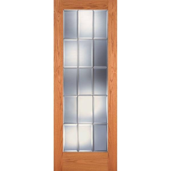 Feather River Doors 36 in. x 80 in. 15 Lite Unfinished Oak Clear Bevel Zinc Woodgrain Interior Door Slab