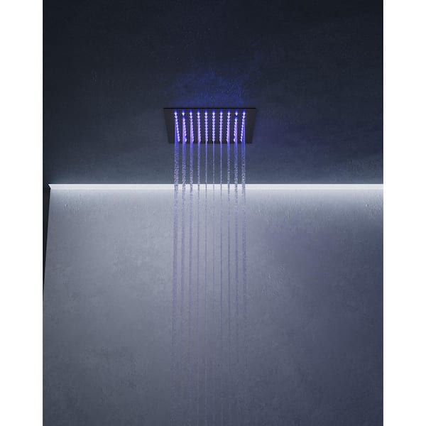 7-Spray 12 in. Recessed LED ChromaFlow Rainfall Shower System with Wall-Mounted Head, Thermostatic Control, Matte Black