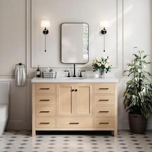 Cambridge 55 in. W x 22 in. D x 36 in. H Single Sink Bath Vanity in Oak with Pure White Quartz Top