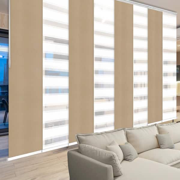 EMOH Sky Mirror 130 in. - 175 in. W x 94 in. L Adjustable 8- Panel White Double Rail Panel Track with 23.5 in. Slates