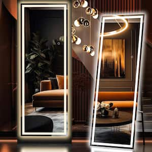 48 in. W x 72 in. H Square Black Frame LED Floor Mirror, Full Body Dressing Standing Mirror, Hanging Mounted Mirror