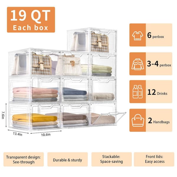 Afoxsos White 13.4 in. x 10.6 in. Plastic Stackable Storage Bins