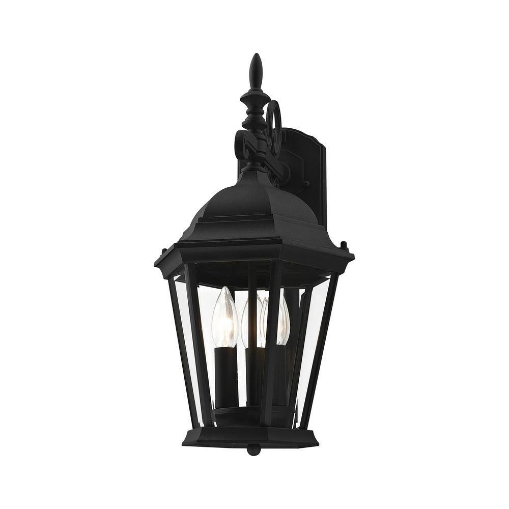 Hamilton Textured Black Aluminum 3-Light Outdoor Wall Lantern