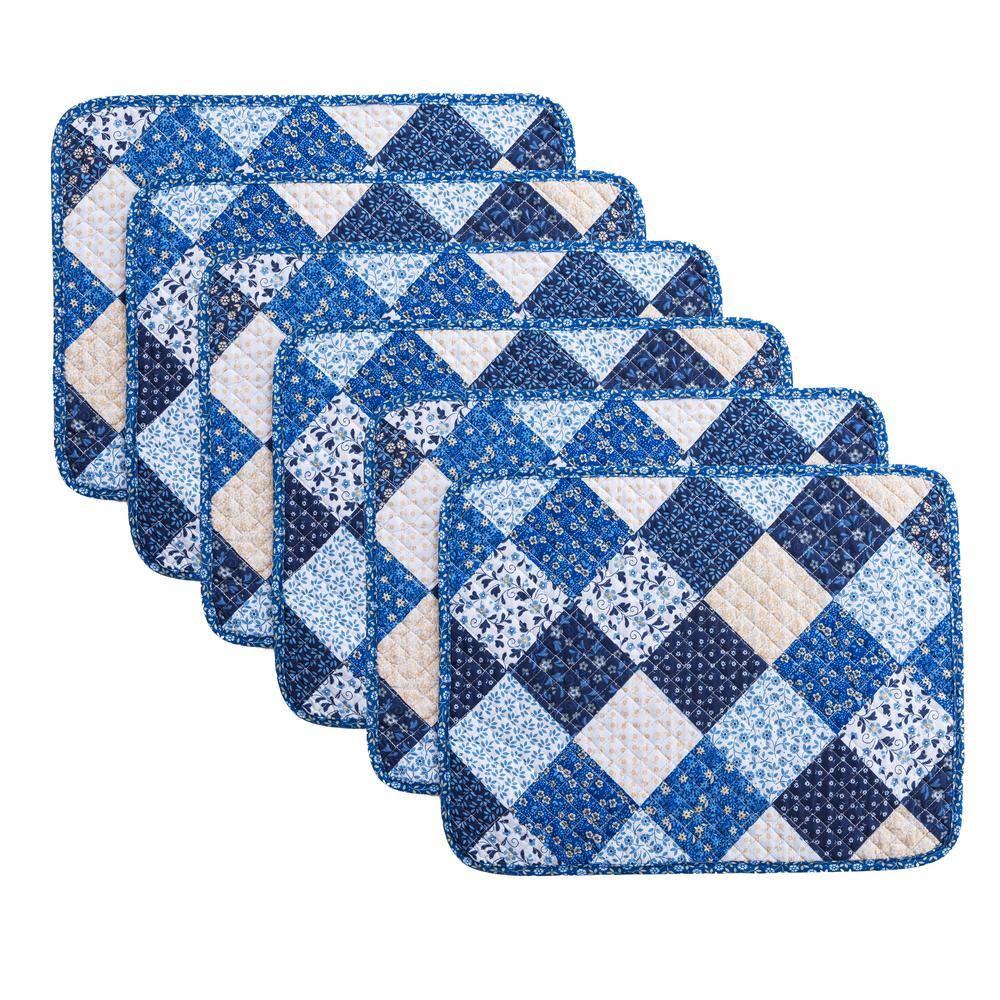 COUNTRY LIVING Olivia 19 in. x 13 in. Blue Quilted Microfiber Placemat