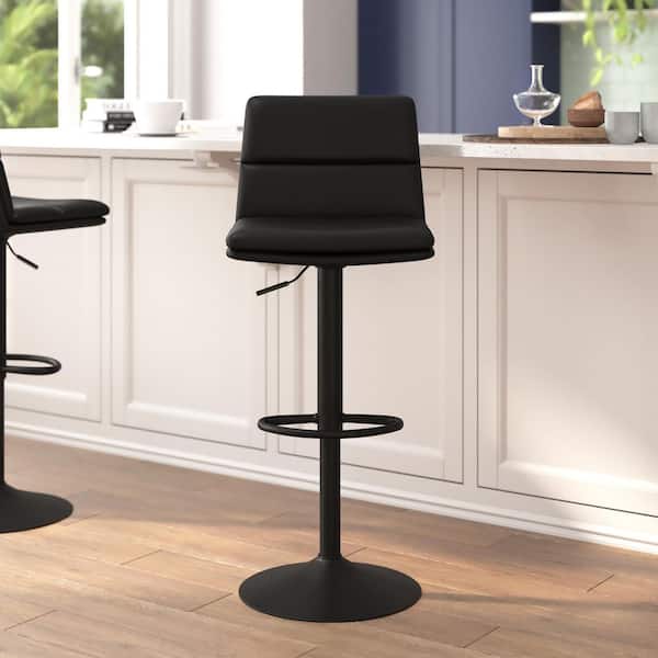 33.5 in. Black/Black Mid Metal Bar Stool with Leather/Faux Leather Seat