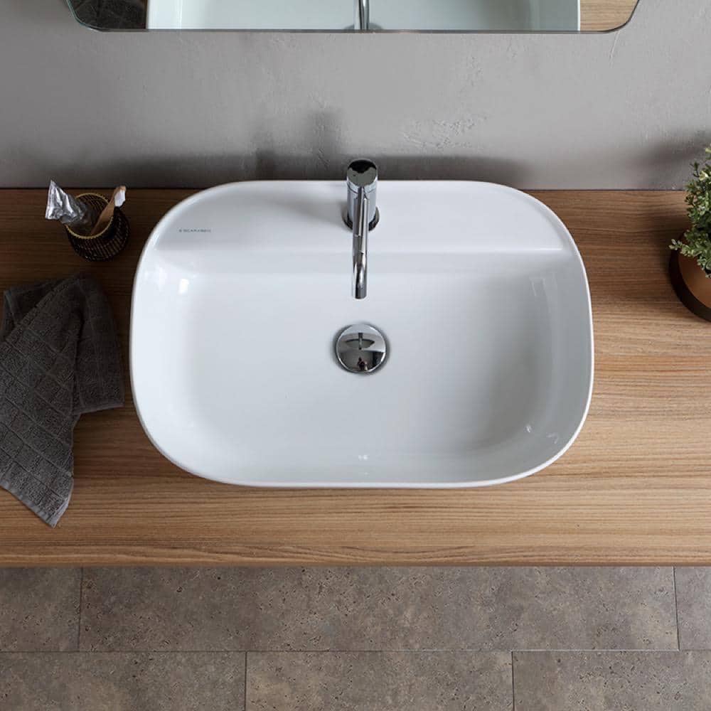 White Ceramic Oval Vessel Bathroom Sink with Overflow