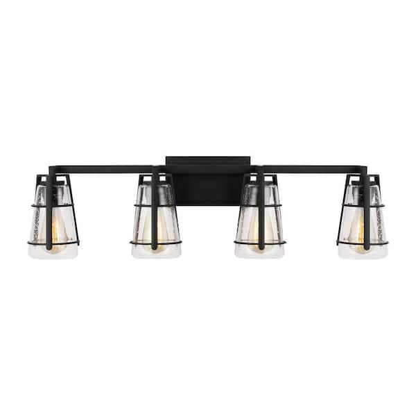 Generation Lighting Adelaide 33 in. 4-Light Matte Black Craftsman Transitional Bathroom Vanity Light with Clear Seeded Glass Shades
