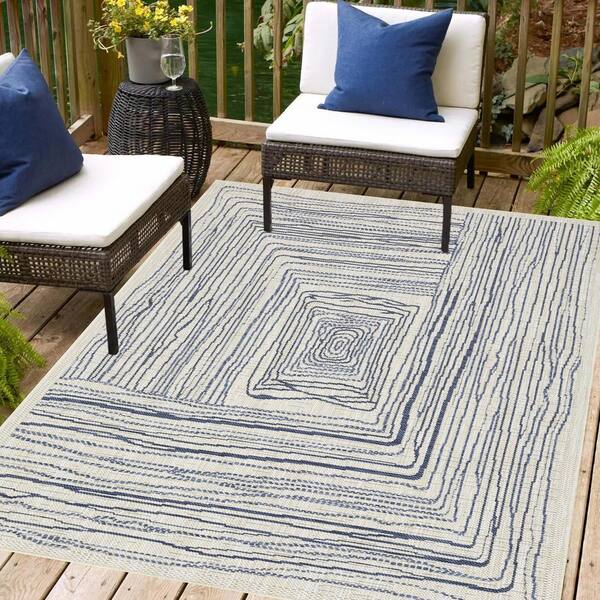 Kalina 10 ft. x 13 ft. Ivory&Blue Indoor/Outdoor Area Rug