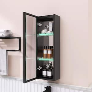 10 in. W x 30 in. H Black Rectangular Aluminum Surface Mount Bathroom LED Medicine Cabinet with Mirror and Glass Shelves