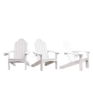 Grant Curveback White Recycled HDPS Plastic Outdoor Patio Adirondack Chair with Cup Holder Fire Pit Chair Set of 3