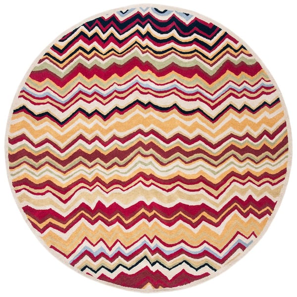 Wyndham 7 ft. x 7 ft. Round Red/Multi Zig-Zag Area Rug