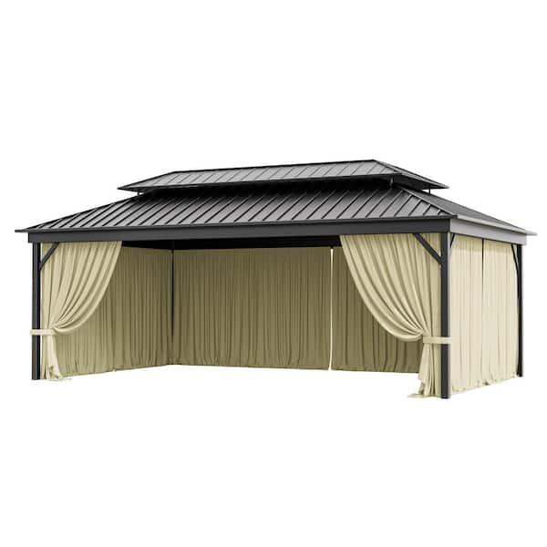 Kimunuk 12 ft. x 20 ft. Universal Outdoor Privacy Curtains, Gazebo Replacement with Zipper Light Yellow (4-Side Curtain Only)