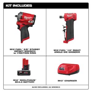 M12 FUEL 12V Lithium-Ion Brushless Cordless Stubby 3/8 in. Impact Wrench and 1/4 in. Die Grinder Kit (2-Tool)