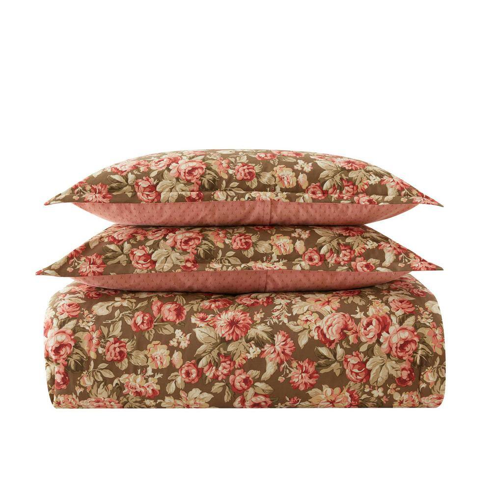 Twin Brown Cotton Reversible Floral Comforter Set