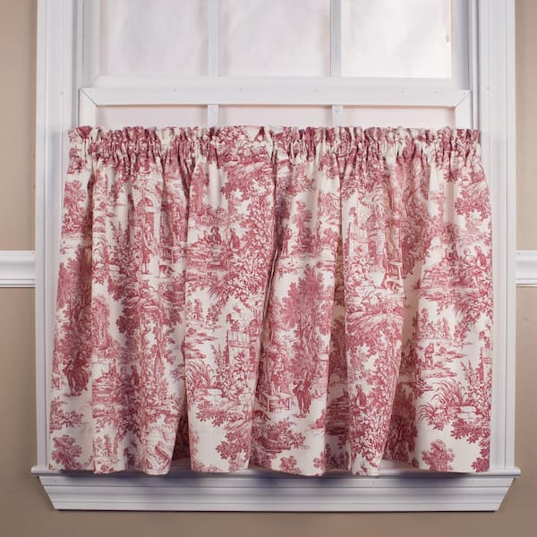 Red Toile Rod Pocket Room Darkening Curtain 34 In W X 24 In L Set Of 2 730462680204 The Home Depot