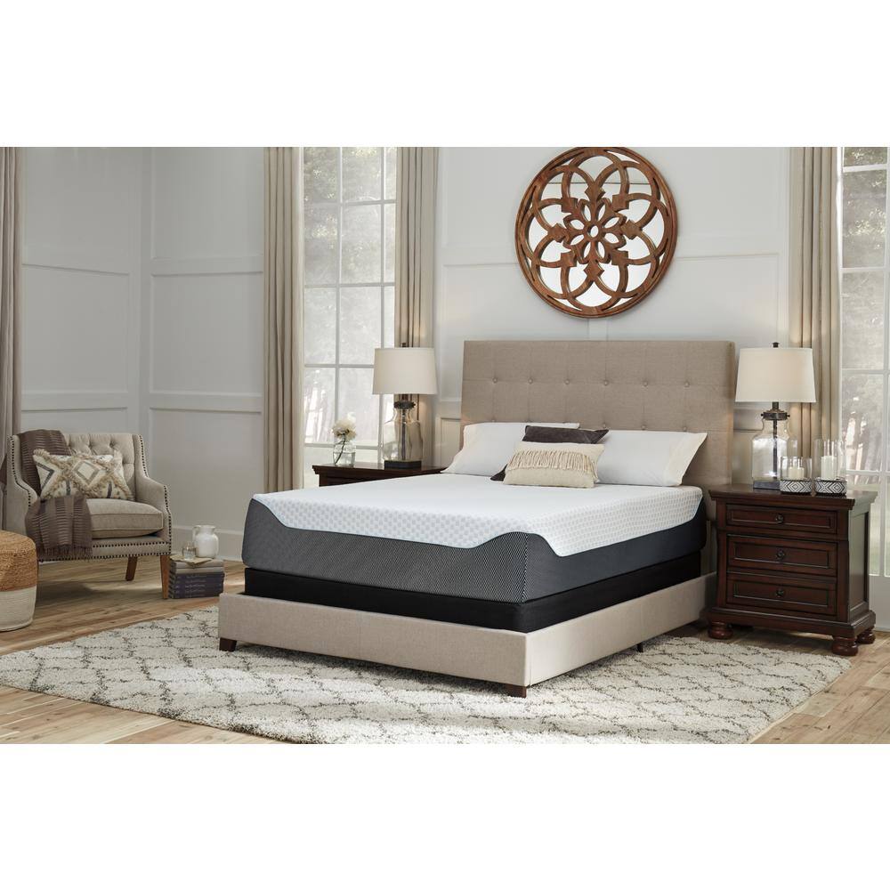 14-Inch Blue and White Queen Adjustable Memory Foam Mattress