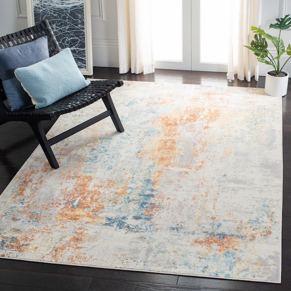 Aria 3 ft. x 5 ft. Ivory/Rust Distressed Abstract Area Rug