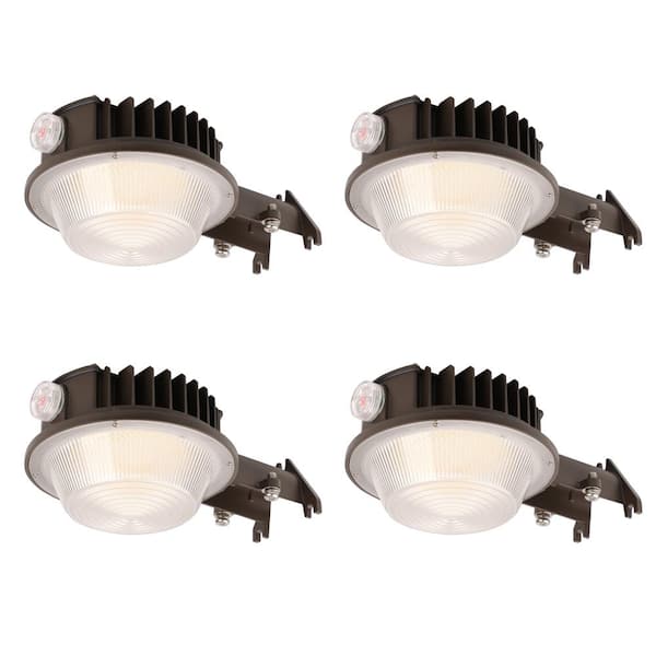 Pinegreen Lighting Barn Light 100-Watt Equivalent Integrated LED Black Dusk to Dawn Wall Pack Light 5000LM (3000K/4000K/5000K)-4 Pack