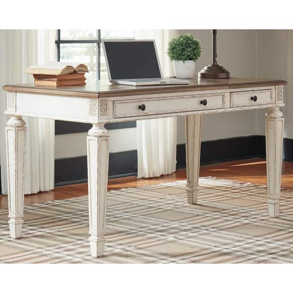 Realyn 60 in. Rectangular White/Brown 1-Drawer Desk with Power Outlets, USB Ports and Lift Top