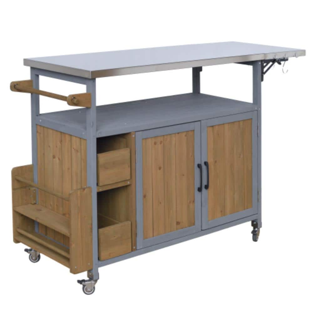 Walnut Outdoor Serving Cart, Kitchen Cart with Stainless Steel Top, Spice Rack & Lockable Wheels price history on PriceWatchPro