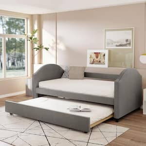 Gray Full Size Upholstered Daybed with Twin Trundle