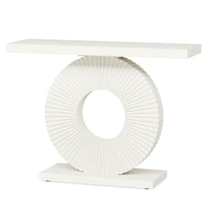 Turrella 40 in. White Rectangle MDF Console Table with Geometric Base, Modern Entryway Table Sofa Table, Accent Table