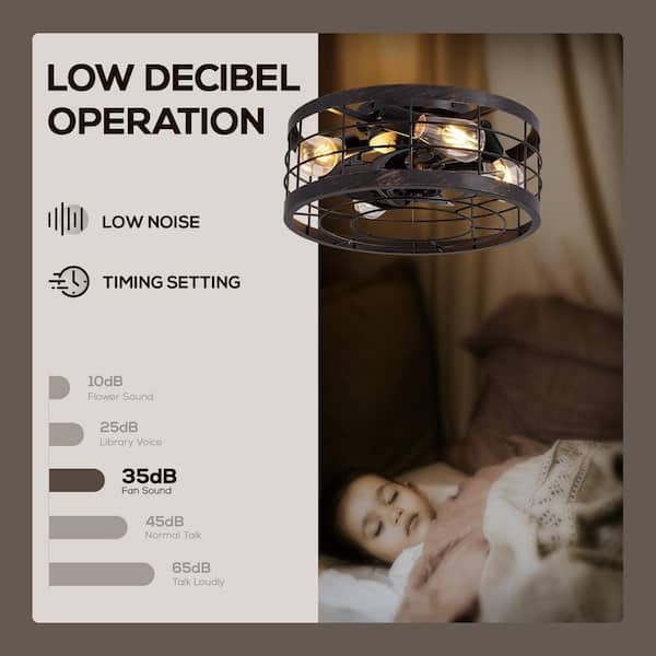 16 in. Indoor Industrial Round Caged Low Profile Ceiling Fans with No Bulb Included with Remote Included