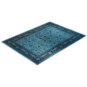 One-of-a-Kind Contemporary LightBlue 9 ft. x 12 ft. Hand Knotted Overdyed Area Rug