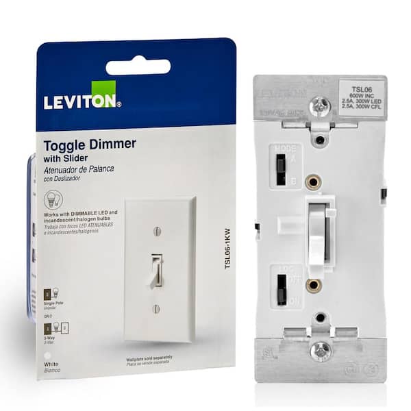 Leviton 300-Watt Dimmable LED/CFL 600-Watt Incandescent and Halogen Toggle Slide Universal Dimmer, White