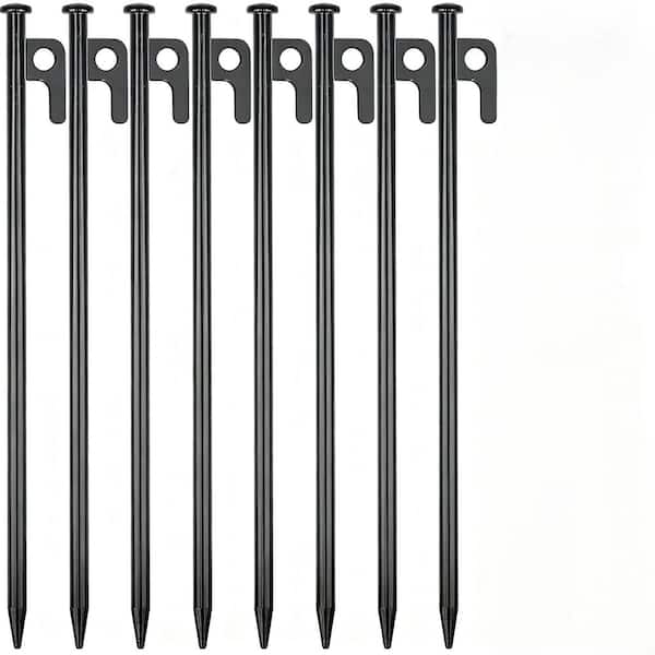 12 in. Unbreakable Steel Tent Stakes for Camping, Black (8-Pack)