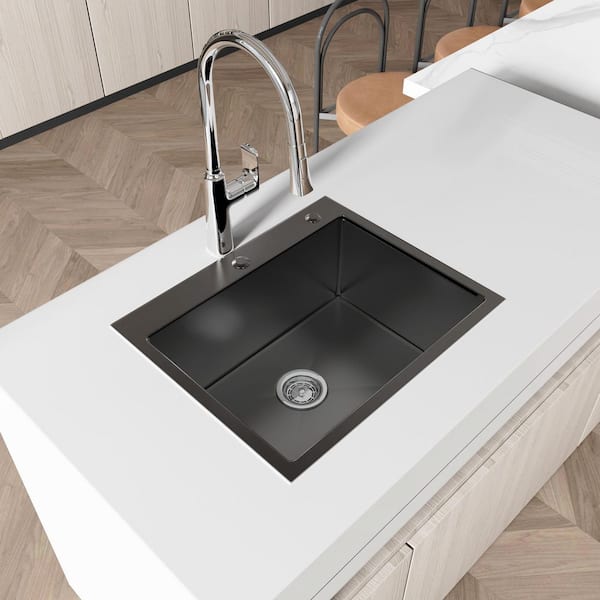 Inoxa 23 in. x 19 in. Drop-In Single Bowl 16-Gauge Stainless Steel Kitchen Sink in Black