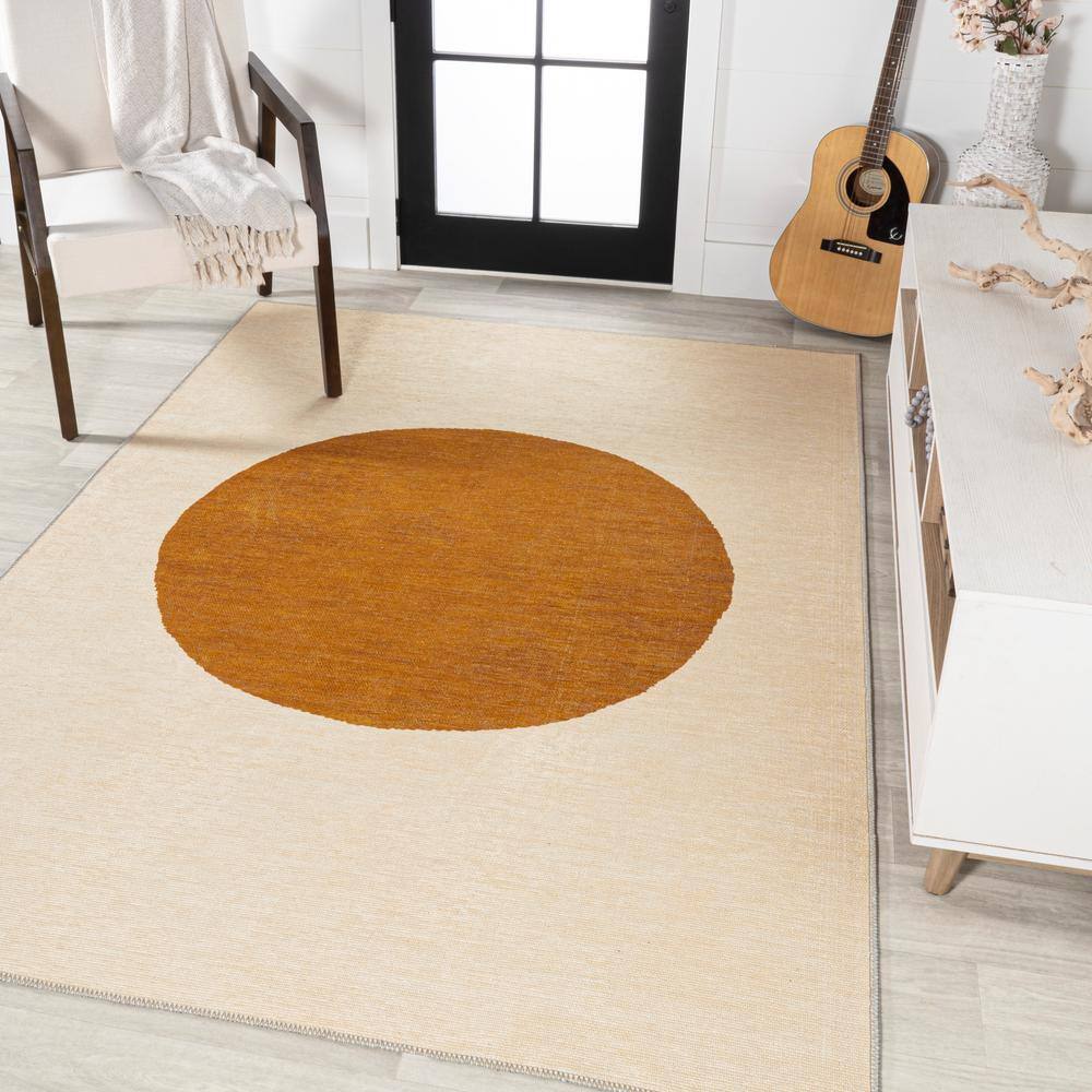 Scandinavian Cream/Rust Geometric 9' x 12' Easy-Care Synthetic Rug