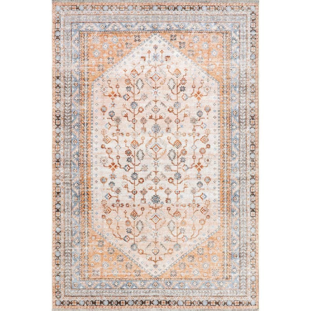 RUGS USA Sunsari Geometric Machine Washable Peach 5 ft. x 8 ft. Indoor ...