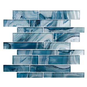 Myst Lake Blue/Light Blue 5 in. x 6.5 in. Glossy Smooth Glass Mosaic Tile Sample