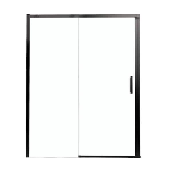 Vitrina 60 in. W x 74 in. H Sliding Frameless Shower Door in Matte Black Finish with Clear Tempered Glass