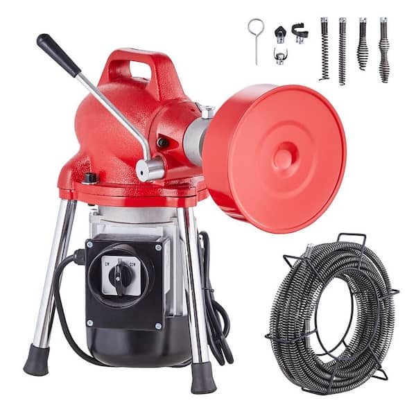 Drain Cleaner Machine 66 ft. x 5/8 in. 250-Watt Electric Sewer Snake Auger Manual Feed-with 2 Sectional Steel Cables