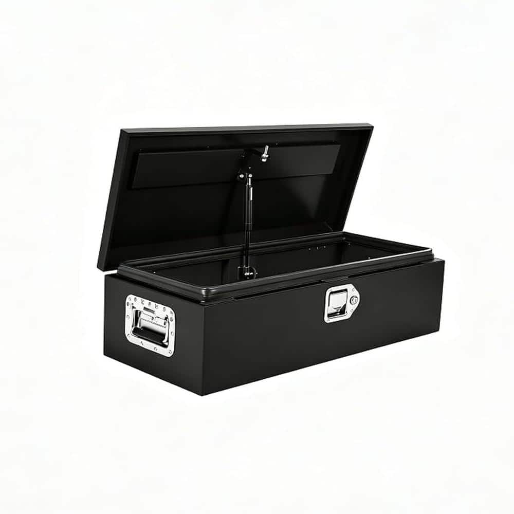 Steel Truck Bed Tool Box, 48x15x15 in, Diamond Plate Under-Rail Storage Chest, Lockable, in Black with Orange Stripes price history on PriceWatchPro