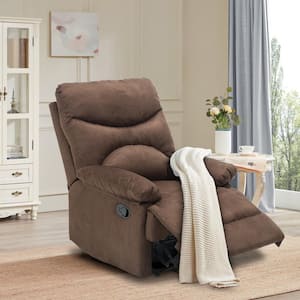 30 in. Brown Microfiber 3-Position Manual Recliner with Padded Seat, Remote Controlled Heated Massage Reclining Chair