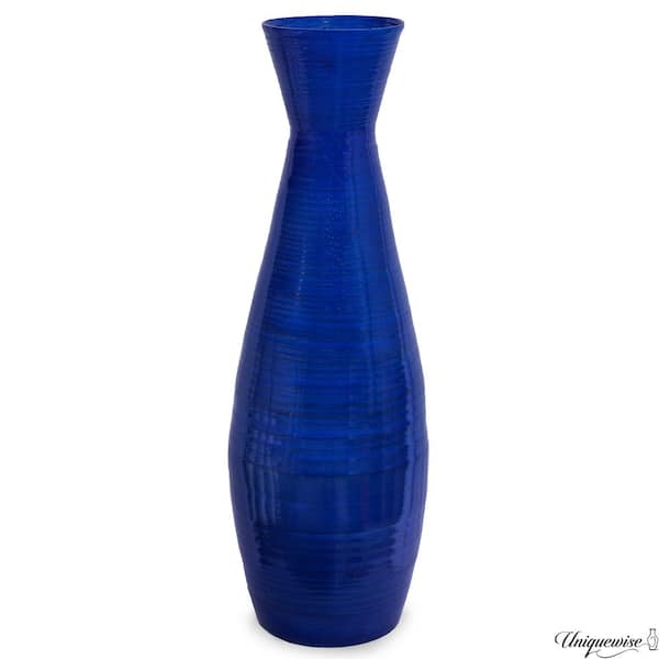 Cobalt Blue 24 in. Tapered Cylindrical Tall Bamboo Floor Vase Flared Trumpet Top Decorative Accent for Dried Flowers