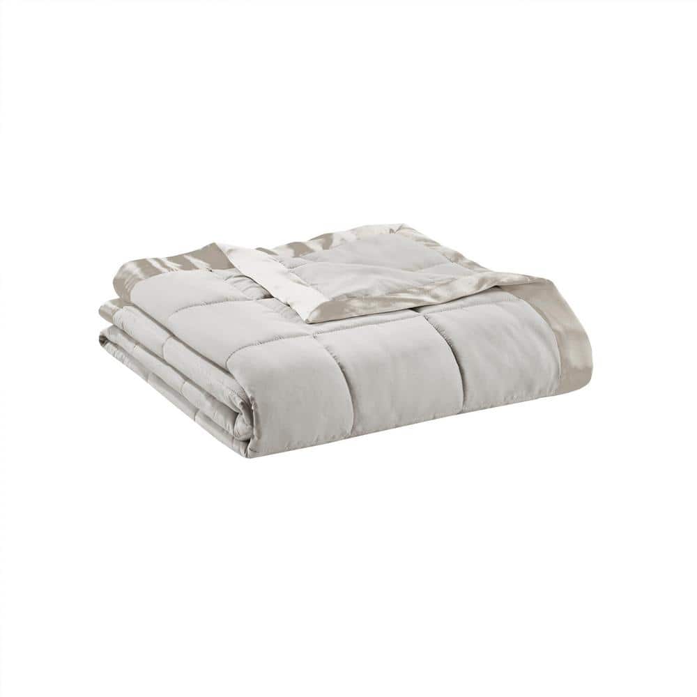 King Size Gray Down Alternative Blanket with Satin Trim