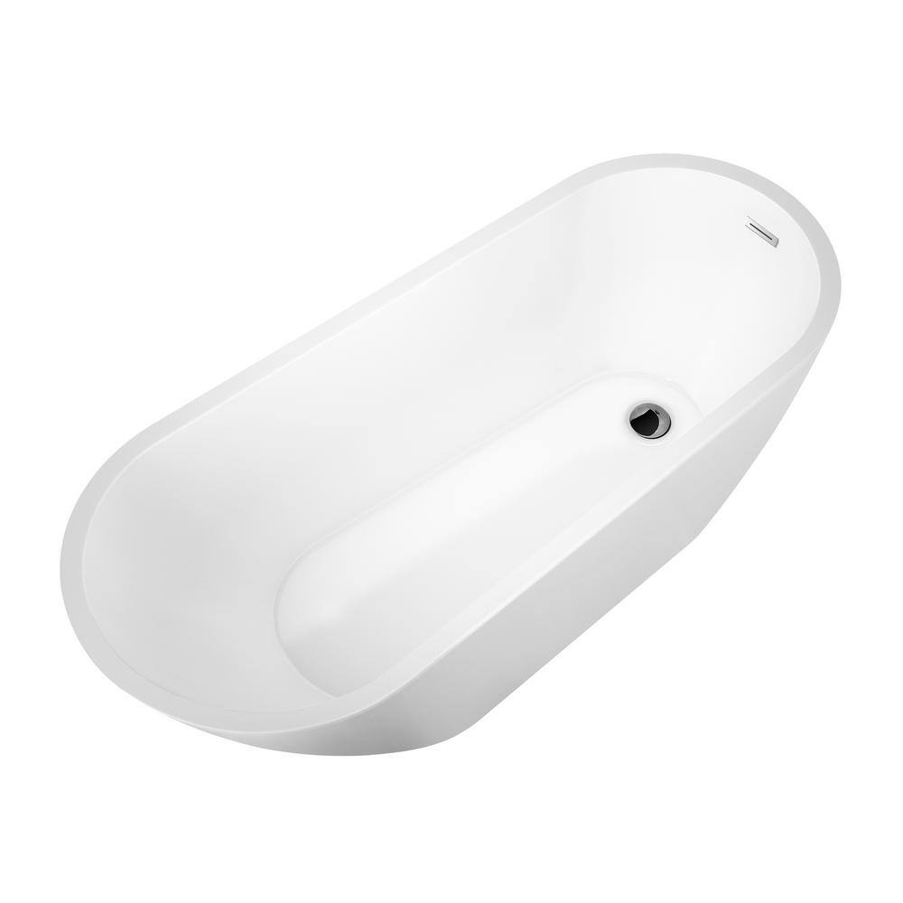 65.75'' White Acrylic Freestanding Oval Soaking Bathtub