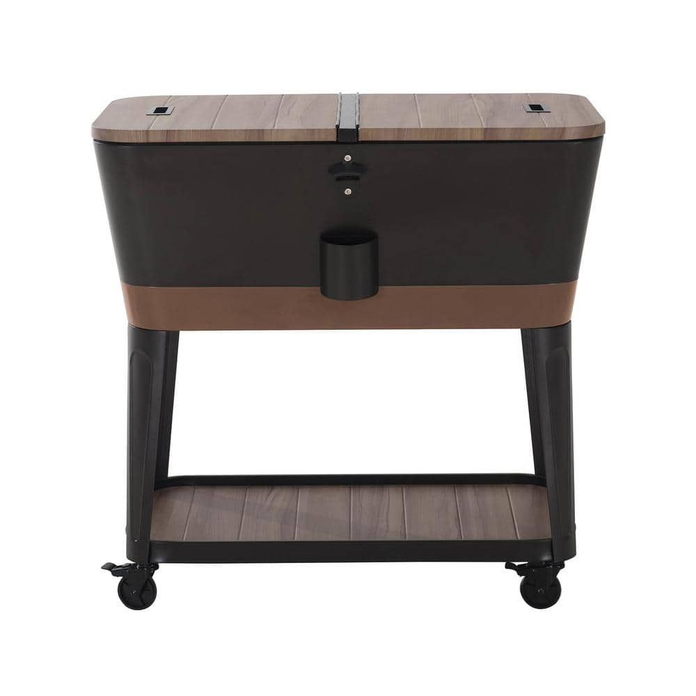 Sunjoy Insulated Beverage Cooler - 80 Quart Capacity - Steel Construction -  Brown Wood Grain Finish - Chalkboard Front - Locking Casters in the Beverage  Coolers department at