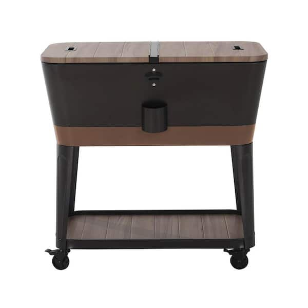 Sunjoy 80-Quart Copper Rolling Ice Chest Cooler Cart with Storage Shelf ...